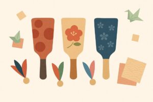 羽子板と羽根の種類を並べたイラスト