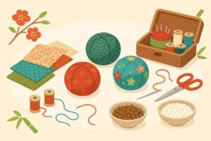 布や糸、小豆などのお手玉作りに必要な材料