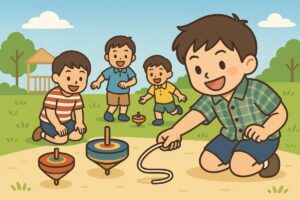 子どもたちと楽しむこま回し