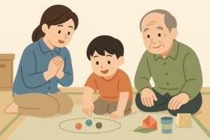 安全におはじきを楽しむ親子