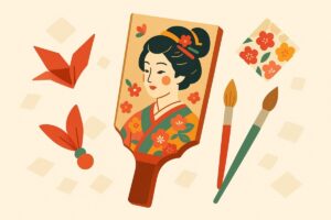 華やかに装飾された羽子板のイラスト