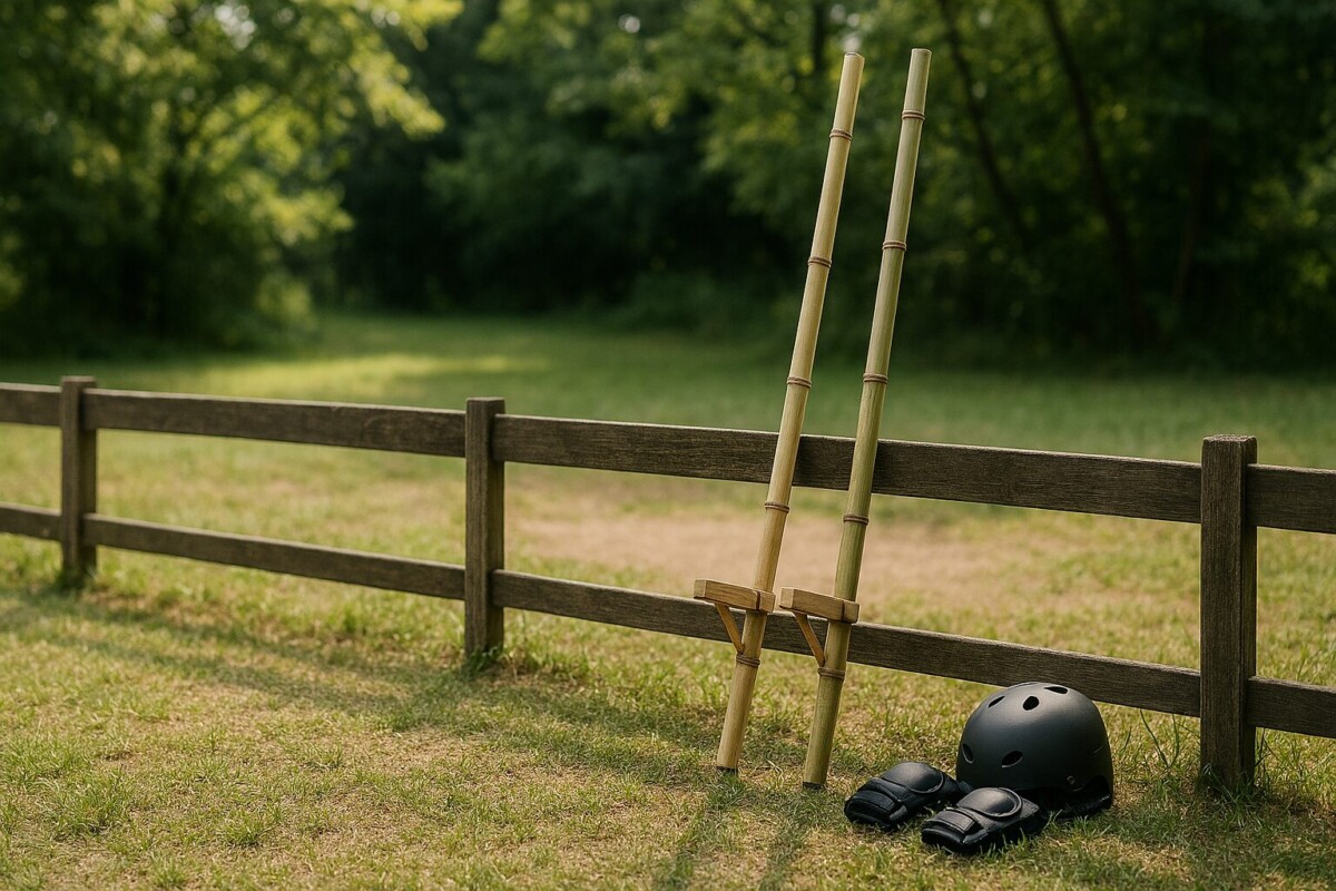 竹馬づくりと安全な練習準備の雰囲気