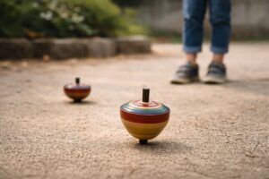 年齢に合わせて楽しむこま回しの様子