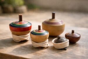 種類の異なるこまが並ぶ静かな一場面