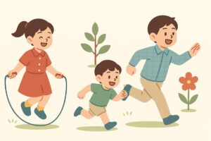 遊びを通して成長する子どもたちのイラスト