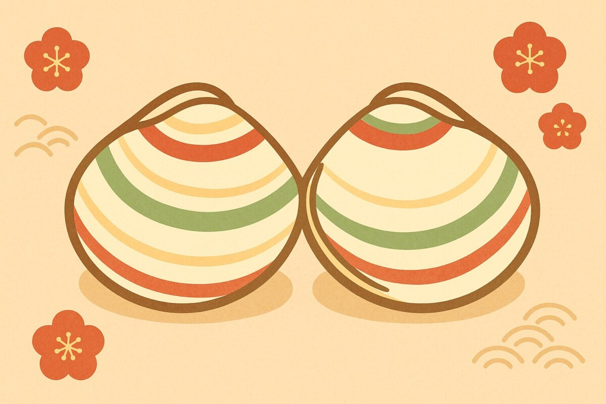 貝合わせの貝が中央に描かれた、やさしい雰囲気のアイキャッチイラスト