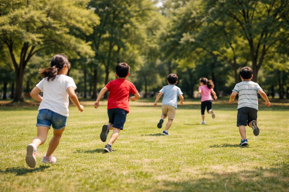 公園で鬼ごっこを楽しむ子どもたちの様子