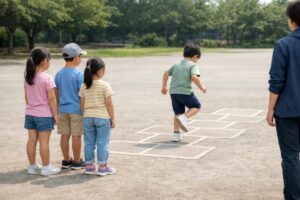 順番を待ちながら遊ぶ子どもたち