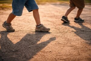 影を踏もうとする自然な外遊びの場面