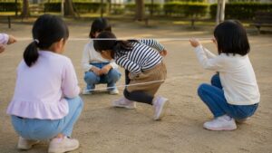 昔遊びを楽しむ子どもたち
